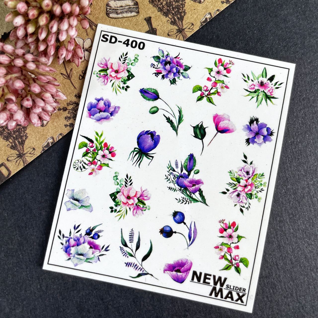 Sticker blanco Flor Violeta SD400 – Nails Bazar